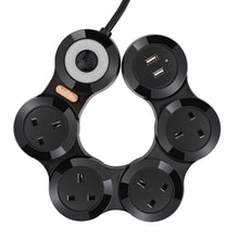 Extension Lead with USB, Mscien 4 Gang Outlets 2 USB Ports (5V/2.1A) Flexible Rotary Socket Surge Protector Extension Cable 1.8M Cord - Black