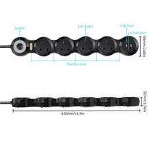 Extension Lead with USB, Mscien 4 Gang Outlets 2 USB Ports (5V/2.1A) Flexible Rotary Socket Surge Protector Extension Cable 1.8M Cord - Black