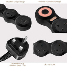 Extension Lead with USB, Mscien 4 Gang Outlets 2 USB Ports (5V/2.1A) Flexible Rotary Socket Surge Protector Extension Cable 1.8M Cord - Black