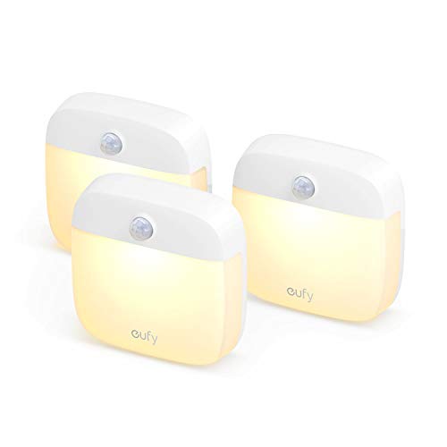 eufy Lumi Stick-On Night Light, 2nd Generation Warm White LED, Motion Sensor, Bedroom, Bathroom, Kitchen, Hallway, Stairs, Energy Efficient, Compact, 3-pack