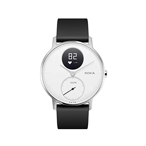 Nokia | Steel HR Hybrid Smartwatch - Activity Tracker, Heart Rate Monitor, Sleep Monitor, Water Resistant Smart Watch - Black Silicone Band (Silver/White, 36mm)