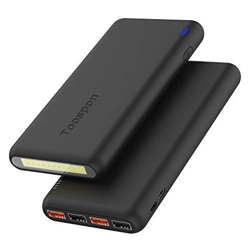 4USB Portable Charger 30000mAh + Super Bright Flashlight Quick Charge Phones USB Power Banks (Black_30000mAh_)