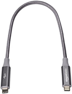 AmazonBasics Double Braided Nylon USB Type-C to Type-C 3.1 Gen 2 Cable | 0.3 m, Dark Grey