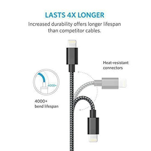iPhone Charger, Anker 6ft Nylon Braided USB iPhone Cable with Lightning Connector [Apple MFi Certified] Ultra-High Lifespan Sync and Charge Cable for iPhone 6/ 6 Plus/ 6s, iPad Air 2, iPad Pro and More (Space Gray)