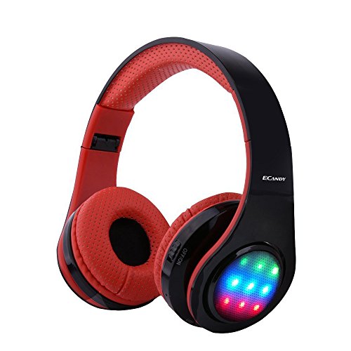 ECANDY Bluetooth Wireless Over Ear Headphones with 3 LED Light Mode Stereo Music Foldable On-Ear Hi-Fi Sound Built-in Microphone Hands-free Wireless Vocation for Iphone 6S 6S 6S Plus Samsung/Android smartphones, tablets, PC, Laptop and Mac.