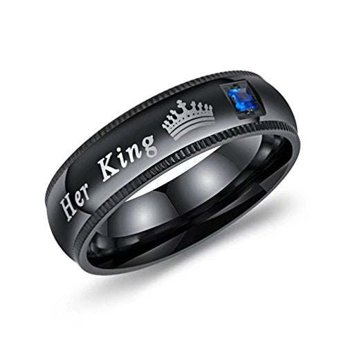 FENDINA Titanium Stainless Steel Couples Rings Her King & His Queen Black Plated Sparkly CZ His and Hers Rings Promise Wedding Band Ring Set - 11
