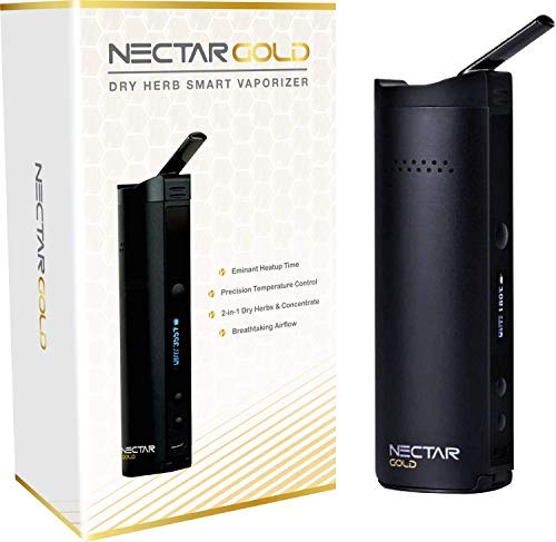 Nectar Gold | Premium 2-in-1 Dry Herb & Concentrate Vaporizer | 2600mAh Upgradable Battery, Isolated Airflow, OLED Display and Variable Precision Temp Control, 100°C - 240°C - 15s Heatup time (Black)