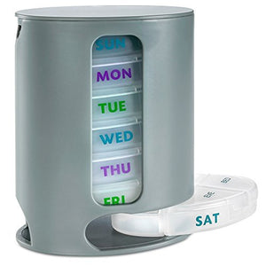 MEDca Weekly Pill Organizer, 1 Dispenser, 7 Stackable Compartments with 4 Sections - Morning, Noon, Evening, Bedtime, Grey.