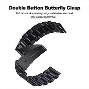 GOSETH compatible Samsung Galaxy Watch 42mm Strap,Solid Stainless Steel Metal Business Replacement Band with double button butterfly clasp for Samsung Galaxy SM-R810/SM-R815 Fitness Smart Watch-Black