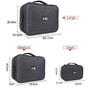 BUBM 3-piece Padded Gear Case, Ultra-compact Electronics Organiser for Camera Gear, Data Cables, Chargers, Plugs, Memory Cards, CF Cards and More-Double Layer Compartment with Zipper Closure, Black