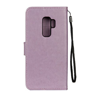 Galaxy S9 Case,S9 Leather Case Purple,Huphant Leather Wallet Case for Samsung Galaxy S9,Slim PU leather Soft Silicone Bumper Butterfly Pattern Design Stand Function Card Holder and ID Slots Shock Absorber Full Body Protection Holster Magnetic Closure Flip