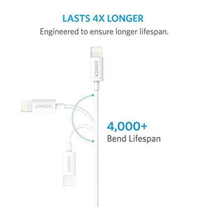 Anker Lightning to USB iPhone Cable 3ft/0.9m High Life Span Cable with Compact Connector Head for iPhone 8/8 plus/X/7/6s/6/SE/5s and More (White)