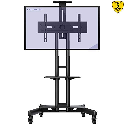 Invision GT1200 ScreenStation Mobile TV Stand Trolley Cart – Anti-Tip & Ultra-Stable – For 32-65 Inch HDR LED & LCD TV Screens - Heavy Duty - Non-Marking Castor Wheels - VESA 400 600 Bracket [GT1200]