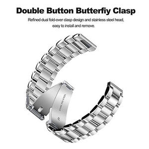 V-MORO Compatible with Galaxy Watch 46mm Straps 22mm Silver Solid Stainless Steel Metal Band Replacement Bracelet Wristbands Compatible with Samsung Galaxy Watch SM-R800 Smart Watch