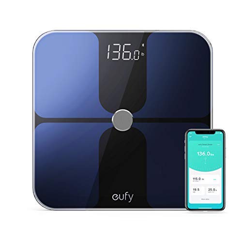 eufy Smart Scale with Bluetooth, Body Fat Scale, Wireless Digital Bathroom Scale, 12 Measurements, Weight/Body Fat/BMI, Fitness Body Composition Analysis, Black/White, lbs/kg/st