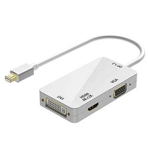 Thunderbolt Adapter, [Mini DP V1.2 Version] Mini Displayport to HDMI / VGA / DVI Video Converter for Apple Macbook, Macbook Pro, iMac, Macbook Air, Mac Mini, Surface pro 1 2 3 4, Thinkpad Carbon X1 Series, White