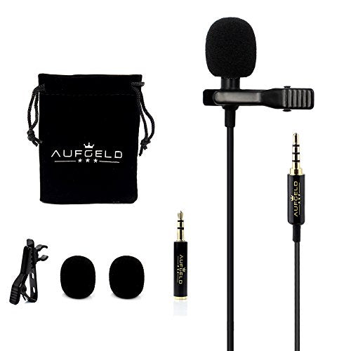 Professional Best Small Mini Lavalier Lapel Lav Condenser Microphone for Apple iPhone Android Windows Smartphones Clip On Interview Youtube Video Voice Podcast Noise Cancelling Mic