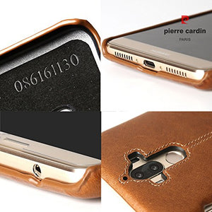 Huawei Mate 9 Case, Pierre Cardin Premium Luxurious Slim Italian Genuine Cow Leather Hard Back Cover Back Case for Huawei Mate 9 (2016), Brown