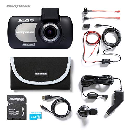 Nextbase 312GW Full 1080p HD In Car Dash Cam Camera Bundle Kit with Mount, Hardwire Kit, 32GB SD Card and case included