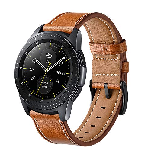 Aimtel compatible Samsung Galaxy Watch(42mm) Bands,20mm Genuine Leather Strap Wrist Replacement Band Stainless Steel Clasp compatible Samsung Galaxy Watch SM-R810/R815 Smart Watch(Brown)