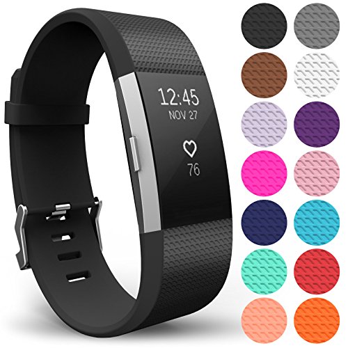 Yousave Accessories Replacement Strap for FitBit Charge 2, Silicone Sport Wristband for the FitBit Charge 2 - (Small - Single Pack, Black)