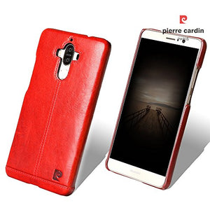 Huawei Mate 9 Case, Pierre Cardin Premium Luxurious Slim Italian Genuine Cow Leather Hard Back Cover Back Case for Huawei Mate 9 (2016), Red