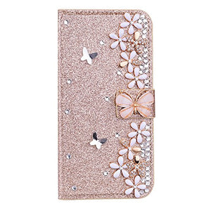 Glitter Wallet Case for Huawei Mate10 Pro,Xifanzi Huawei Mate 10 Pro Gold Glitter Luxury Magnetic Bling Glitter PU Leather Flip Case Wallet Plating Back Protective Bumper Cover For Huawe Mate 10 Pro ,Kickstand ,Magnetic , Book style,3D Diamond Butterfly F