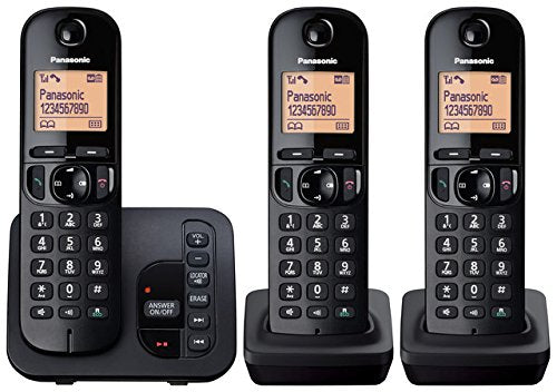 Panasonic KX-TGC223EB Digital Cordless Phone with LCD Display - Black, Pack of 3