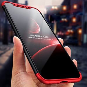 iPhone X Case,iPhone 10 Cover 360 Degree Protection 3 in 1 Slim PC Cover Adamark Shockproof Shell Full Body Coverage Hard Protective Case + Tempered Glass Screen Protector For iPhone X/10(2017) (Red & Black)