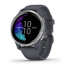 Garmin Venu, GPS Smartwatch with Bright Touchscreen Display, Features Music, Body Energy Monitoring, Animated Workouts, Pulse Ox Sensors and More, Granite Blue with Silver Hardware