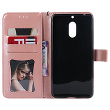 Case for Nokia 6 Leather Flip Case Cover, Premium Embossed Leaves Flower Pattern Wallet Design with Card Holder Folding Kickstand Magnetic Wrist Strap Slim Flip Book Style Shell Case for Nokia 6, Hancda Wallet PU Leather Case with Silicone TPU Bumper Cove
