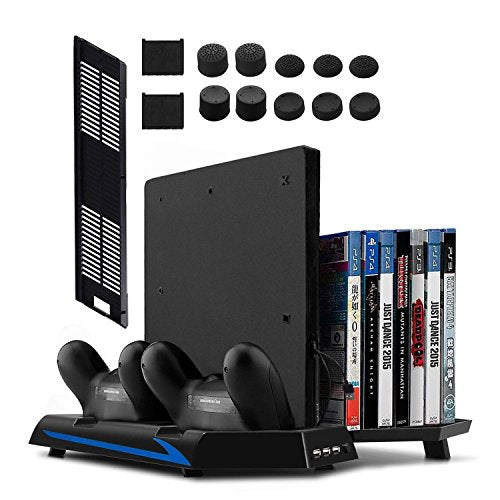 [Upgraded Version] Younik VG-01 PS4 Vertical Stand Cooling Fan, Dual Controllers Charging Station, 14 Slots Game Storage and 3 Port USB Hub. The All-in-One Stand for your PS4 / PS4 Slim