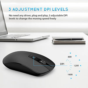 Wireless Mouse, 【Slim & Noiseless, DPI Adjustable】 Patuoxun 2.4G USB Wireless Mice Optical PC Laptop Computer Cordless Mouse with Nano Receiver, 1600 DPI 3 Adjustment Levels Full Size Mouse, Home & Office for Windows Mac Linux Vista Macbook - Super Ener