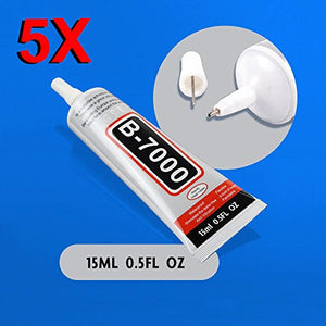 MMOBIEL Pack of 5 B-7000 15 ML Multipurpose High Performance Industrial Glue Semi Fluid Transperant Adhesive 15 ml 0,51 fl.oz Incl. Precision Tips for Clean Working.