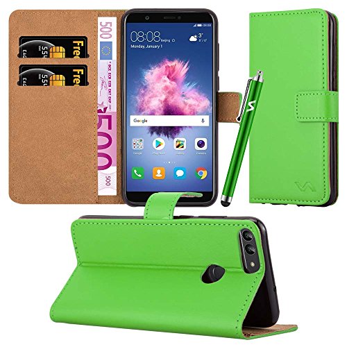 Huawei P Smart Case - Luxury PU Leather Wallet Case Magnetic Closure Flip Stand View Cover Protective Card Holder Case Cover Pouch For Huawe P Smart Phone Case / Huawei Psmart Cover With Touch Stylus (Green)