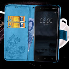 LEMORRY Nokia 3 Case Leather Flip Cover Wallet Pouch Soft TPU Slim Fit Bumper Stand Protective Magnetic Strap with Card Slot, Lucky Leaf Blue