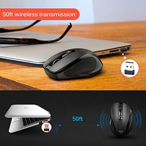 [Updated Version] Wireless Mouse, Patuoxun 2.4G USB Wireless Mice Optical PC Laptop Computer Cordless Mouse with Nano Receiver, 6 Buttons, 2400 DPI 5 Adjustment Levels for Windows Mac Macbook Linux - Super Energy Saving, Black