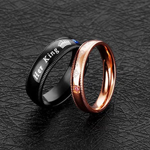 FENDINA Titanium Stainless Steel Couples Rings Her King & His Queen Black Plated Sparkly CZ His and Hers Rings Promise Wedding Band Ring Set - 11