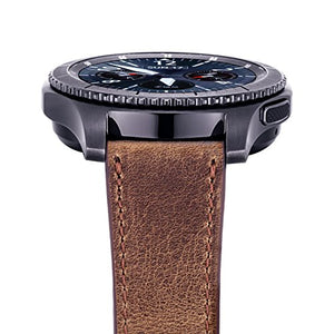 iBazal Gear S3 Frontier Strap, Gear S3 Classic Strap Genuine Leather Band 22mm Compatible Samsung Gear S3 Frontier/Classic, Samsung Galaxy Watch 46mm [Vintage Series] - Simple Brown