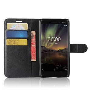 DN-Alive NOKIA 6 2018 CASE, NOKIA 6 2018 Case Cover - By [Card holder] [ID Holder] [Wallet Case] [Book Case] [Flip Case] [Pu Leather] [Drop Proof] [NOKIA 6 2018 Screen Protector Compatible] (BLACK)
