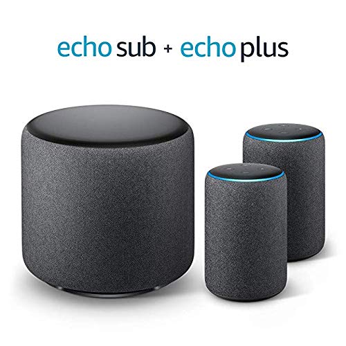 Echo Plus Stereo System - 2 Echo Plus (2nd Gen), Charcoal Fabric + 1 Echo Sub