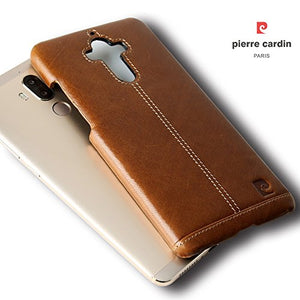 Huawei Mate 9 Case, Pierre Cardin Premium Luxurious Slim Italian Genuine Cow Leather Hard Back Cover Back Case for Huawei Mate 9 (2016), Brown