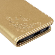 J3 2017 Case, Galaxy J3 2017 Case Butterfly Flower Soft PU Leather Wallet Flip Case Cover Smart Stand Case & 1 x Touch Pen & 1x Dust Plug Phone Case for Samsung Galaxy J3 2017 - Gold