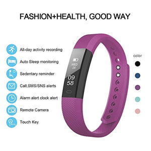 Letscom Fitness Tracker Watch with Slim Touch Screen and Wristbands, Wearable Activity Tracker as Pedometer Sleep Monitor for Android and iOS, Purple