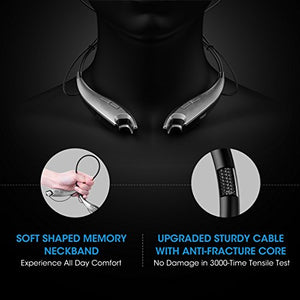 Mpow Jaws Gen-3 Bluetooth Headphones W/Case, Wireless Neckband Headset V4.1, W/Call Vibrate Alert, Built-in Mic, for Cell Phone/Tablets/TV