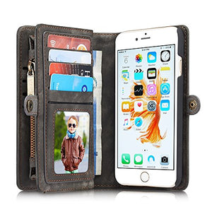 iPhone 6/6s 4.7" Wallet Purse with Card Slot, Black, Billfold Zippered Premium Detachable Magnetic Phone Case