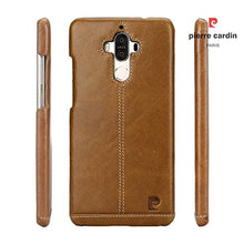 Huawei Mate 9 Case, Pierre Cardin Premium Luxurious Slim Italian Genuine Cow Leather Hard Back Cover Back Case for Huawei Mate 9 (2016), Brown
