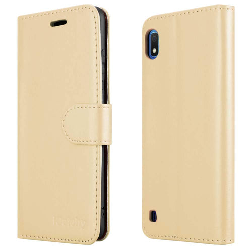 For Samsung Galaxy A10 Case, Wallet Book [Stand View] Card Case Cover Magnetic Closure [Kickstand] Full Protection Premium Leather Folio Case Compatible with Samsung Galaxy A10 Phone Cover (Gold)