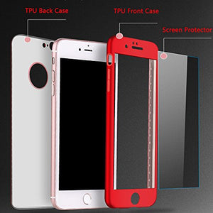 iPhone 8 Case,iPhone 7 Case,ikasus [Tempered Glass Protector] Ultra-thin Shockproof Armor Soft TPU Silicone Rubber Anti-Slick Full Body Protective Bumper Back Case Cover for Apple iPhone 8 / iPhone 7,Red