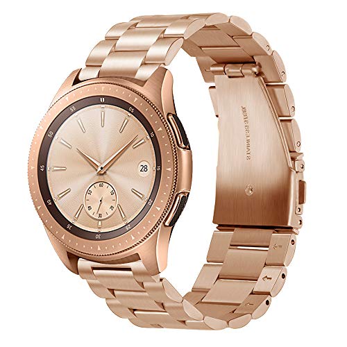 GOSETH compatible Samsung Galaxy Watch 42mm Strap,Solid Stainless Steel Metal Replacement Band with Double Button Butterfly Clasp for Samsung Galaxy SM-R810/SM-R815 Fitness Smart Watch-Rose Gold